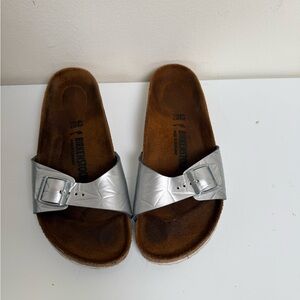 Birkenstock Madrid Silver One Strap Open Toe Slides Sandals  EU 42 L11/M9